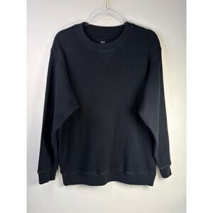 Aerie Black Oversized Waffle Knit Sweatshirt Size XS Loose Fit